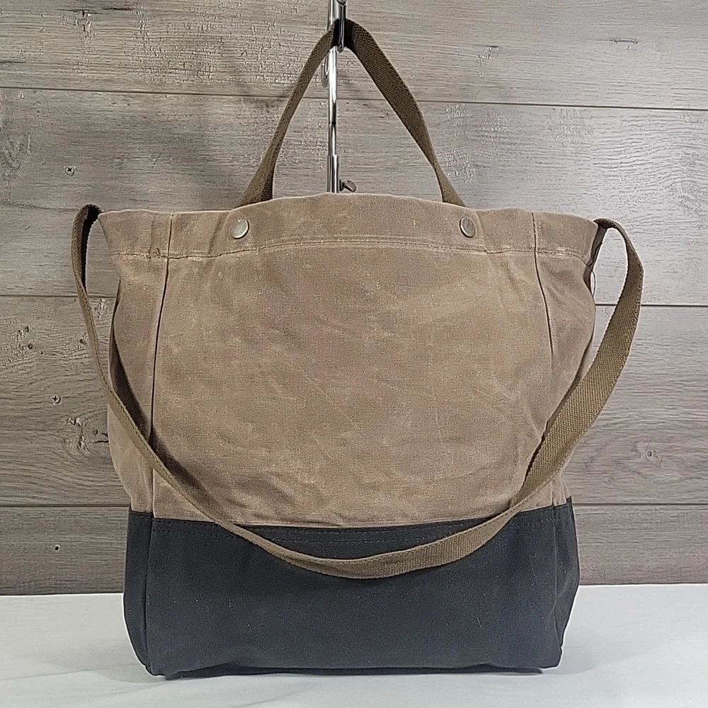 Barebones Waxed Canvas Two-Tone Tote Bag in Brown and Black